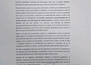 Marco Batarse Contreras se separa del cargo como secretario de administración en la UAT