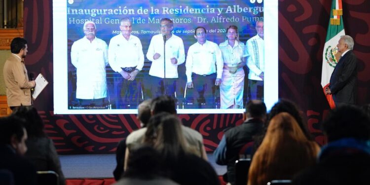 Inaugura Américo albergue y residencia en hospital de Matamoros durante enlace con el presidente AMLO