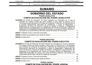Tamaulipas, primero en publicar listas de las y los candidatos a integrar el Poder Judicial estatal