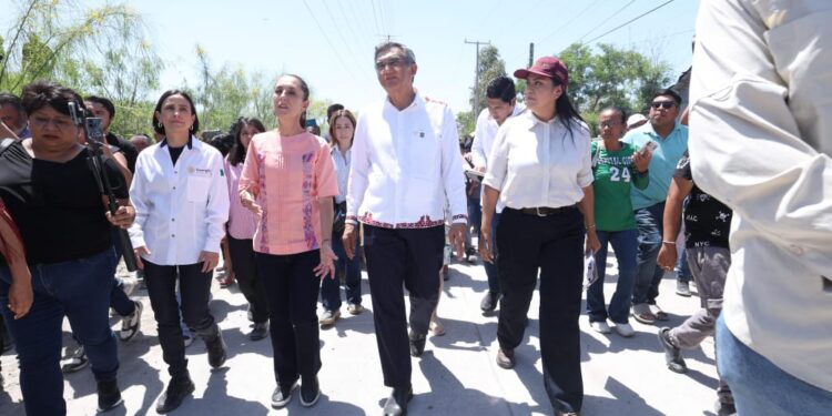 La presidenta Claudia y el gobernador Américo visitan a damnificados de Reynosa