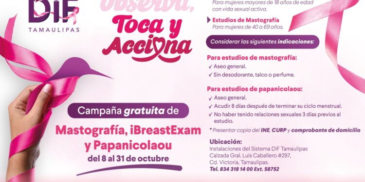 Invita DIF Tamaulipas a la campaña de prevención y detección de cáncer de mama “Observa, Toca y Acciona”