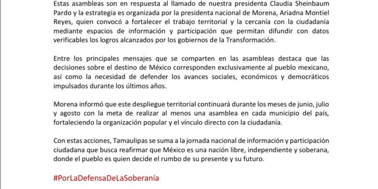 Lleva Morena a Cruillas, Palmillas, Miquihuana y Guerrero asambleas en defensa de la soberanía nacional